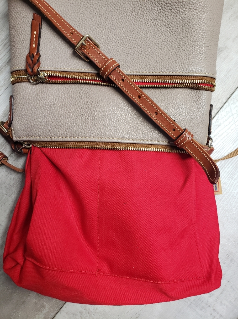 Dooney & Bourke Pebbled Leather Crossbody in Taupe with Brown Strap - Picture 12 of 15